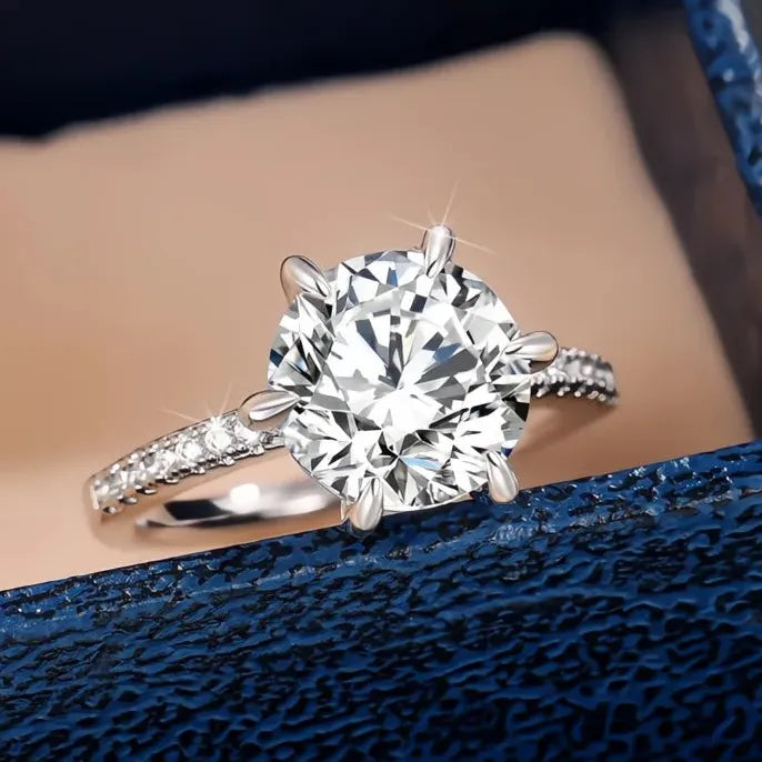 Geometric Cubic Zirconia Brass Silver Wedding Engagement Ring for Women