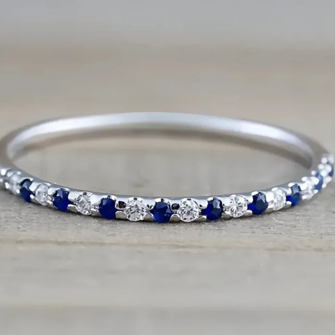 Vintage Blue Red CZ Thin Minimalist Women's Rings for Party & Daily Wear