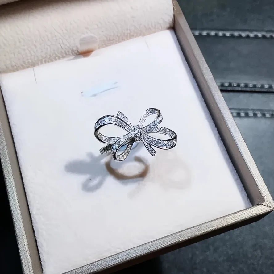 Romantic Bow Shape Cubic Zirconia Wedding Band Ring for Women Anniversary Gift Luxury Jewelry