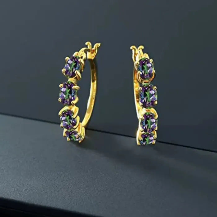 Fashion Colored Cubic Zirconia Perforated Women’s Earrings Zinc Alloy Jewelry
