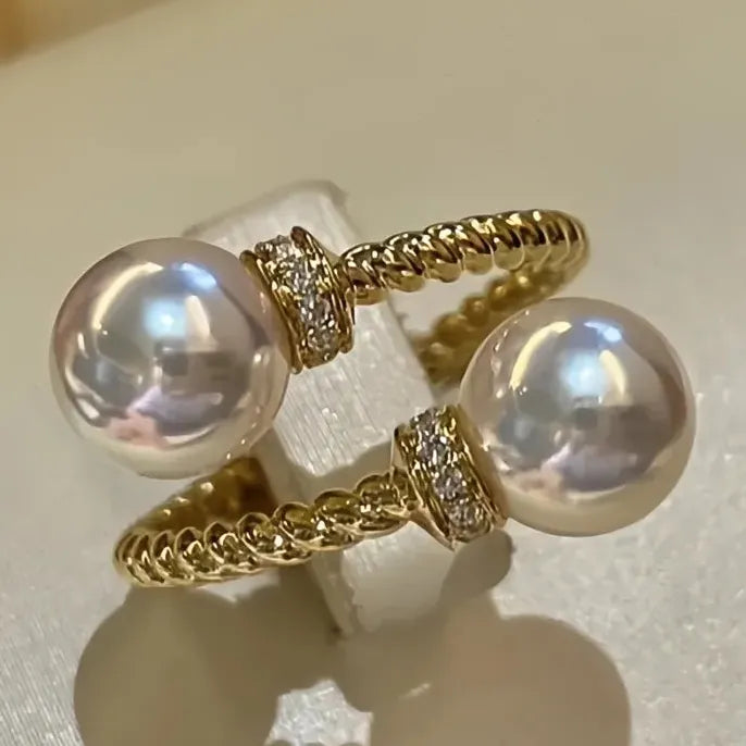 Temperament Double Imitation Pearl Twist Open Ring Gold Color Band Women’s Wedding Fashion Jewelry 2023