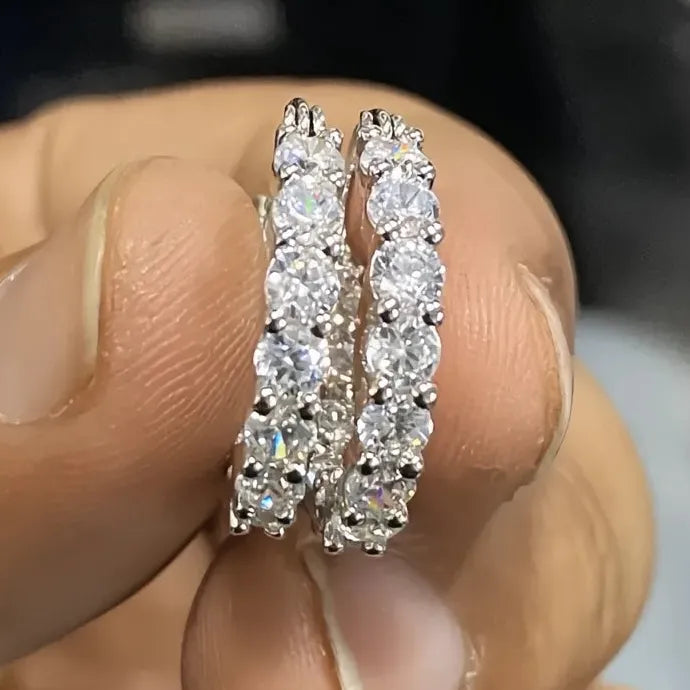 Silver Geometric Copper Alloy Hoop Earrings with Cubic Zirconia for Women