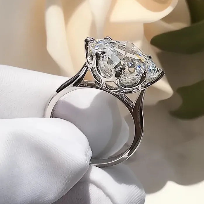 Square Cubic Zirconia Crystal Wedding Engagement Ring for Women Silver Tone