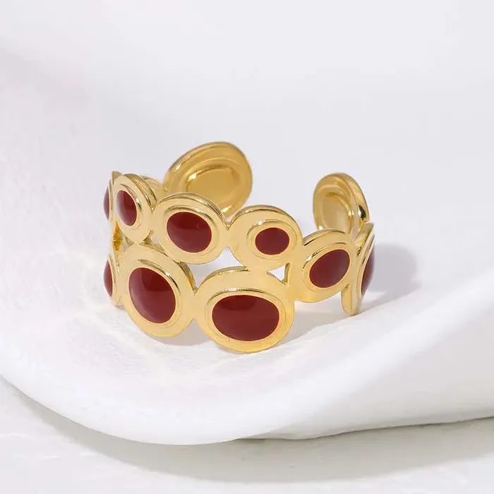 Adjustable Vintage Red Drip Oil Heart Ring for Women Stainless Steel 2025 Jewelry