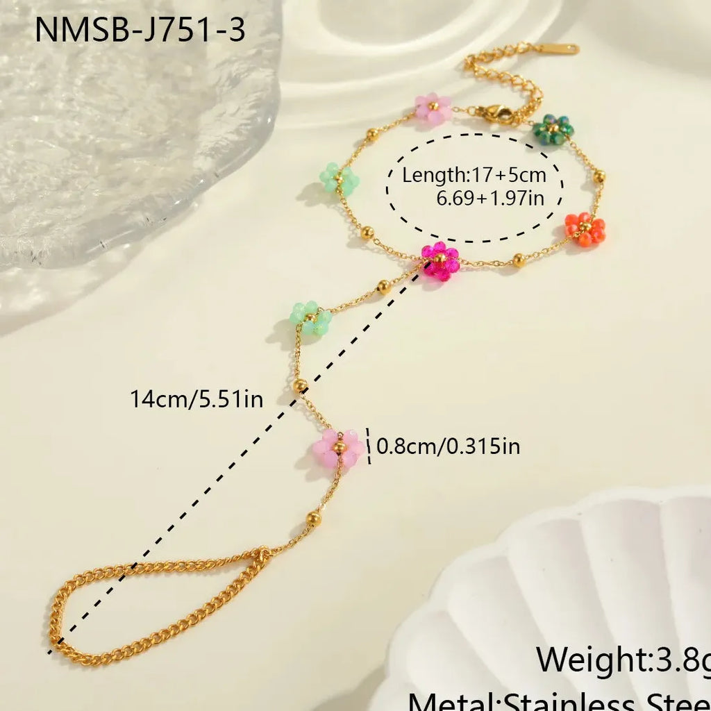 Acrylic Colored Flower Chain Bracelet and Connected Fingers Waterproof Jewelry Ballpoint