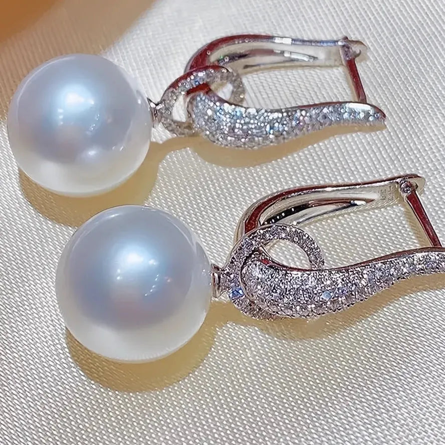 2022 Trendy Imitation Pearl Dangle Earrings for Women Silver Cubic Zirconia Jewelry