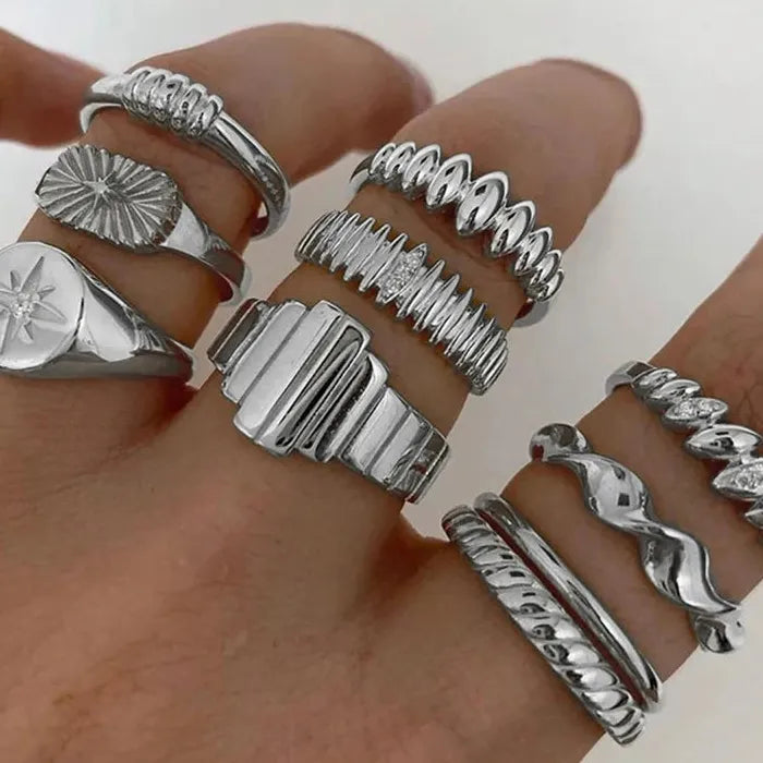 10Pcs Vintage Octagram Star Rings Set for Women Gifts 2026 Stylish Jewelry
