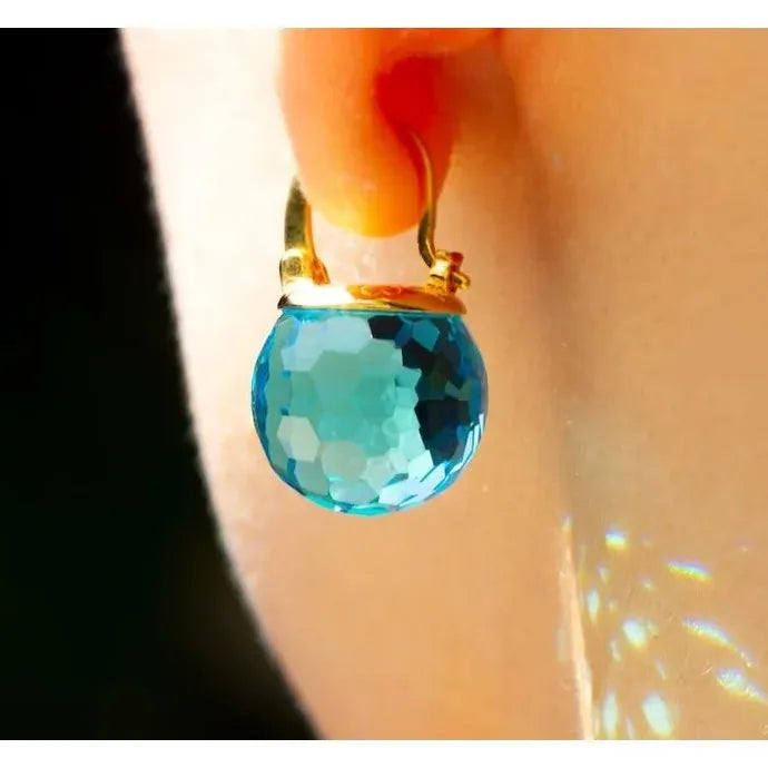 Gold Round Blue Crystal Earrings Zinc Alloy Drop Jewelry for Women Gifts
