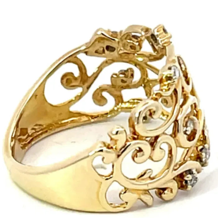 Vintage Gold Luxury Women's Wide Ring with Fine Imitation Crystal Jewelry Accessory