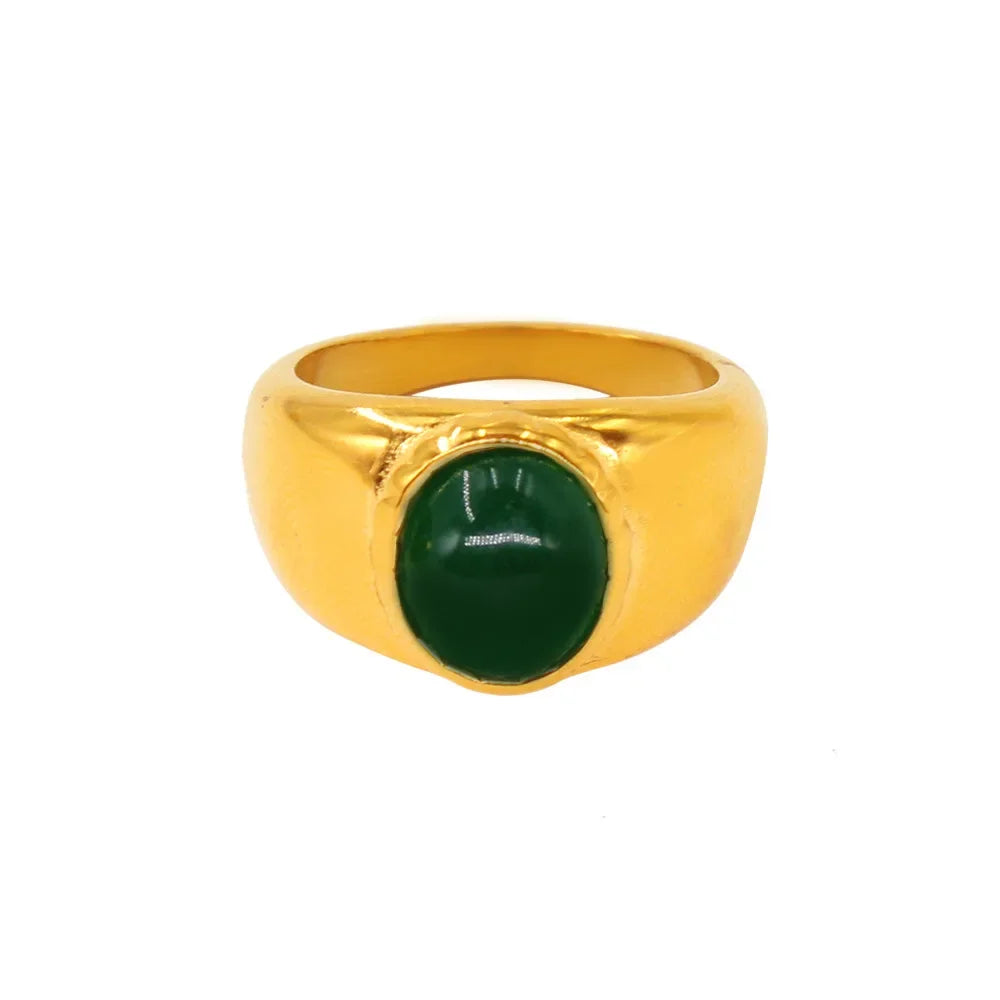 Minimalist Red Crystal Wide Thick Wedding Ring for Women Stainless Steel Gold Engagement Jewelry