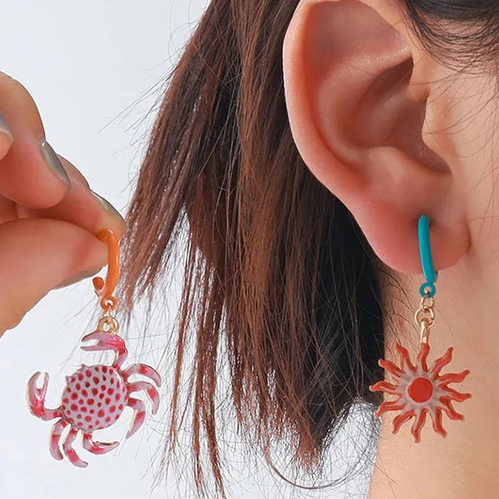 Crab Sunflower Zinc Alloy Drop Earrings for Women Summer Beach Gift