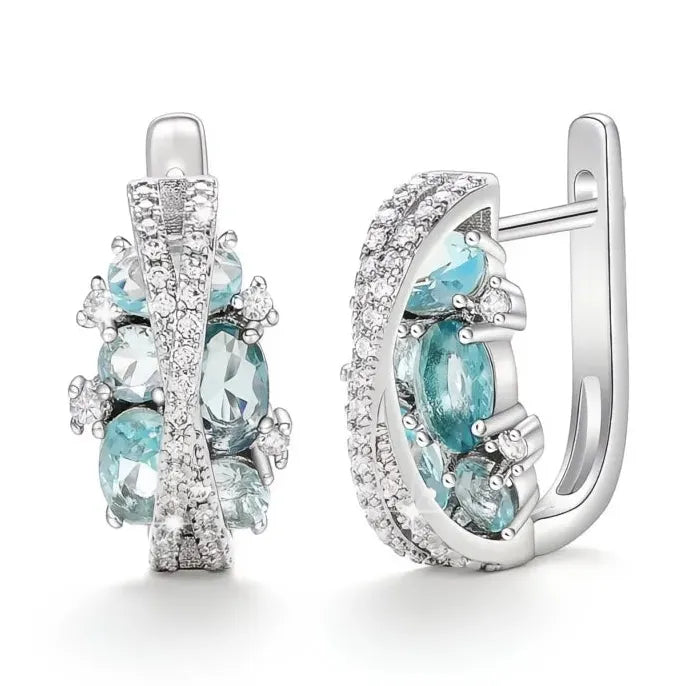 Copper Hoop Earrings with Colored Cubic Zirconia and Cross Design for Women