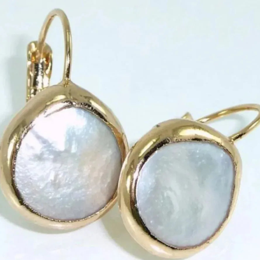 Simple Gold Inlay Round White Drop Earrings for Women Zinc Alloy Jewelry