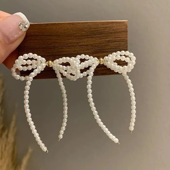 2026 Korea Fashion Pearl Butterfly Bow Drop Earrings for Women Wedding Jewelry