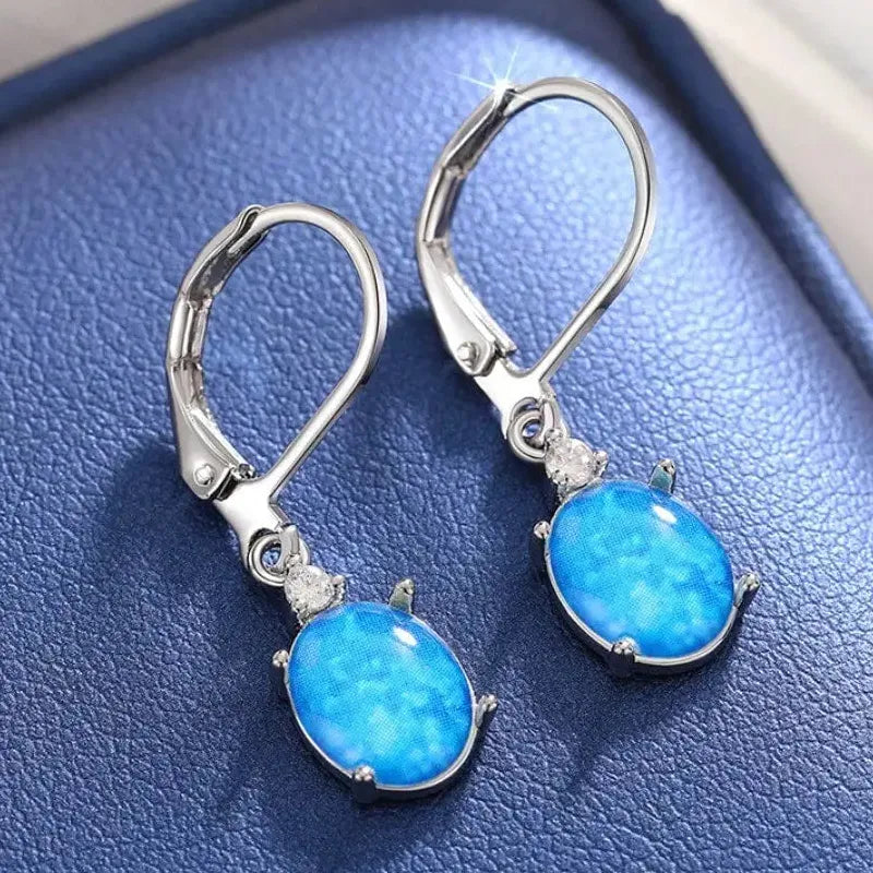 Copper Oval Cut Blue White Water Drop Dangle Earrings for Women Bohemian Jewelry