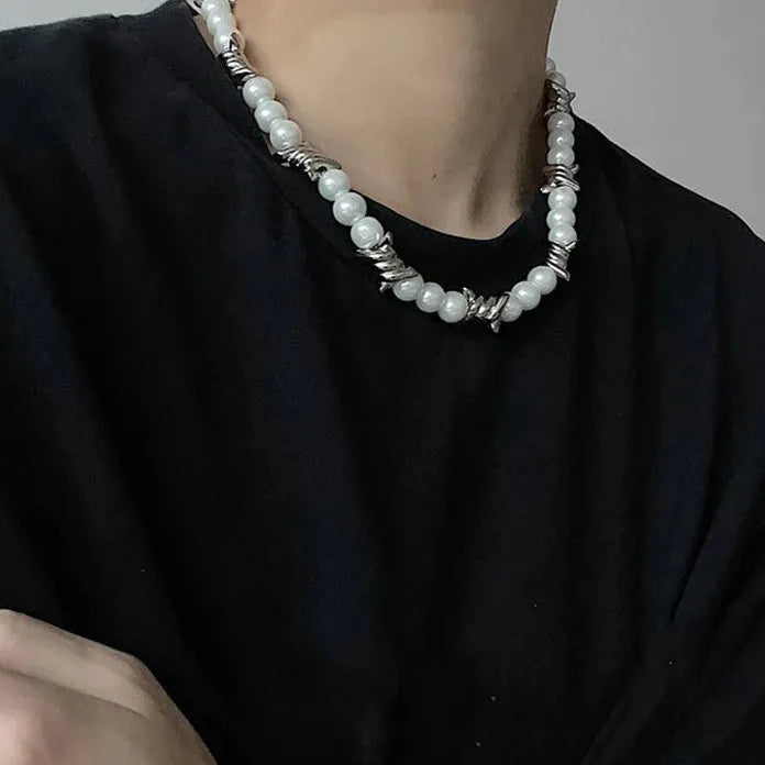 Thorns Chain Imitation Pearl Necklace Men Hip-Hop Punk Jewelry 2026 Trend