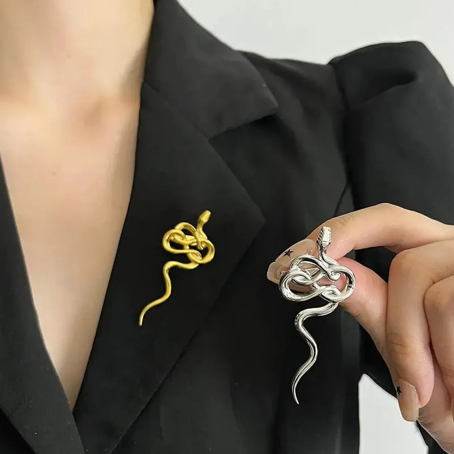 Copper Snake Brooch Pin for Women Men Punk Fashion Party Jewelry