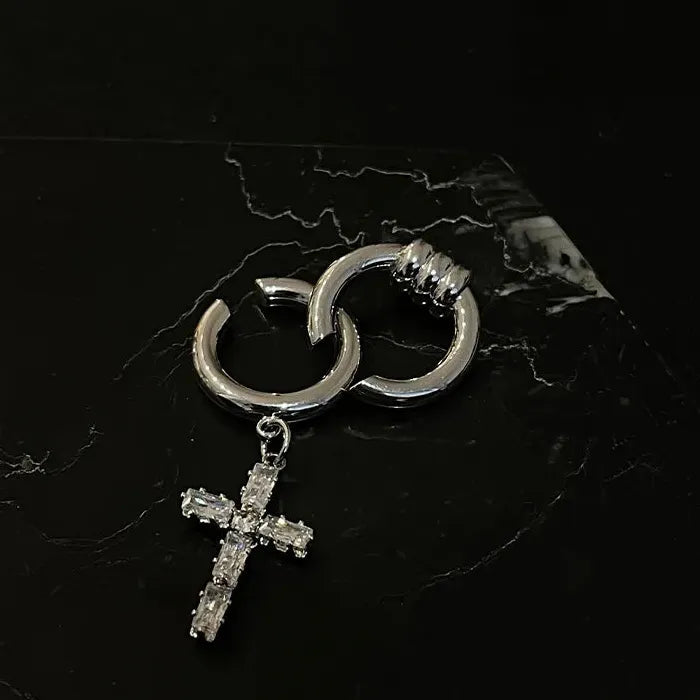 Zinc Alloy Punk Zircon Cross Thorns Clip Earrings for Men & Women Y2K Gift