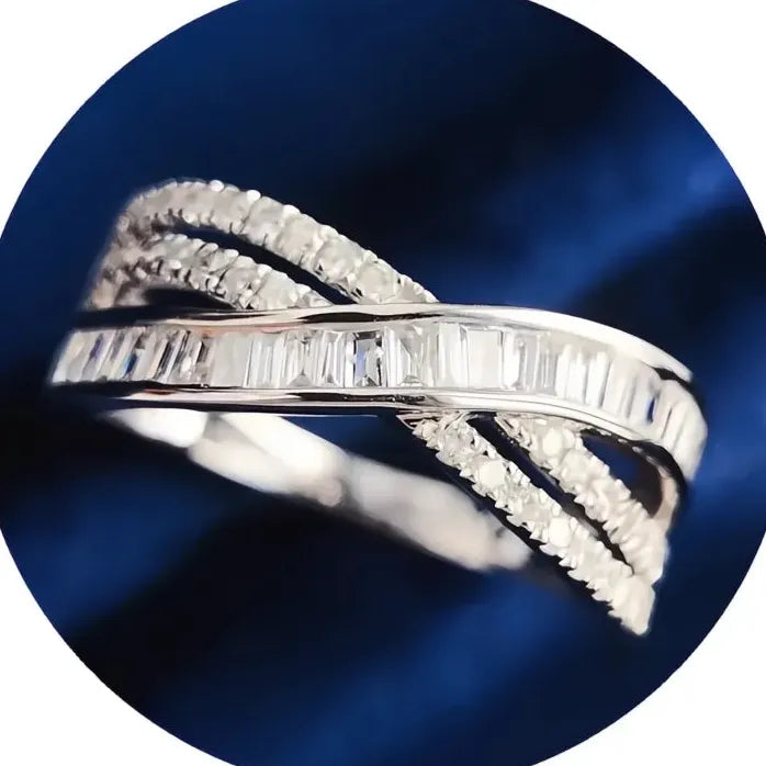Silver Cubic Zirconia Geometric Wedding Ring for Women Bridal Jewelry