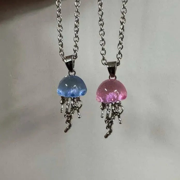 Blue Pink Jellyfish Pendant Necklace Women Y2K Charm Mood Tracker Gift