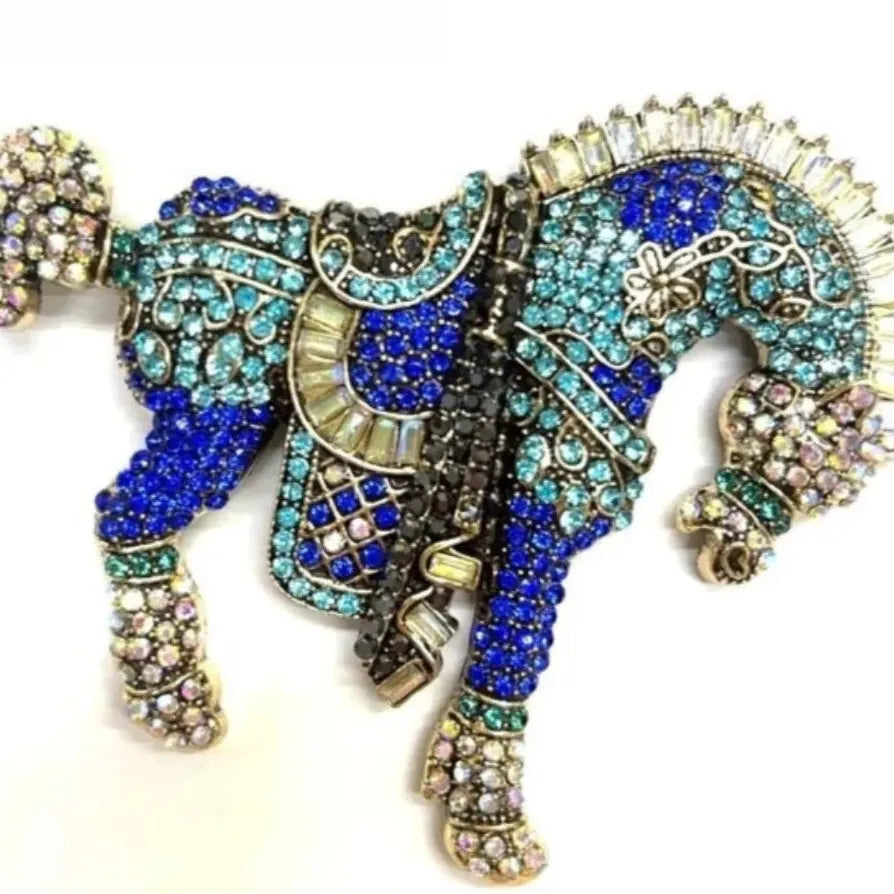 Vintage Rhinestone Tang Sancai Horse Brooch Pin Classic Jewelry for Women