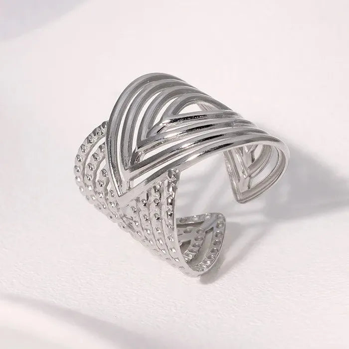 Vintage Stainless Steel Geometric Asymmetric Hollow Ring Punk Jewelry Gift Women