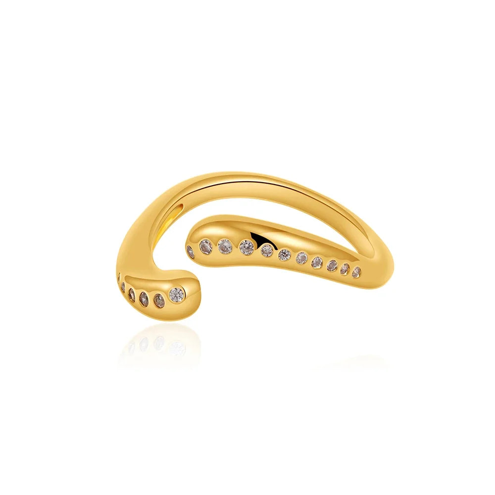 Minimalist Twisted Circle Ring Gold Plated Stainless Steel Cubic Zirconia Jewelry