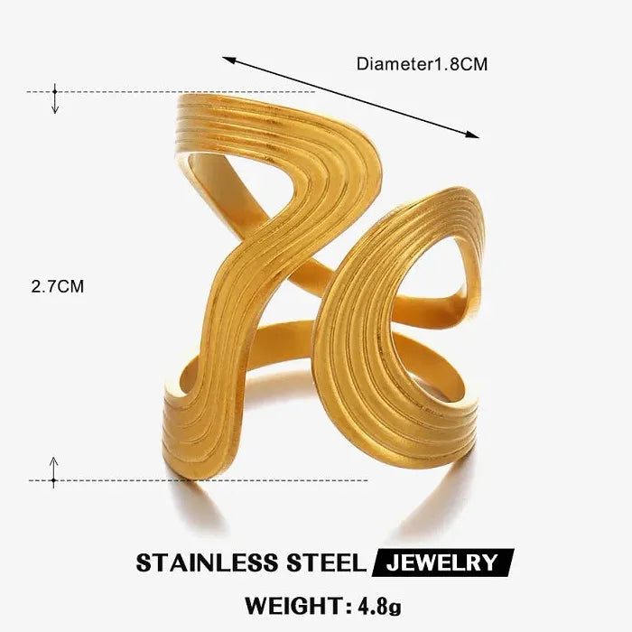 Adjustable Stainless Steel Gold Geometric Irregular Line Mood Tracking Ring for Women