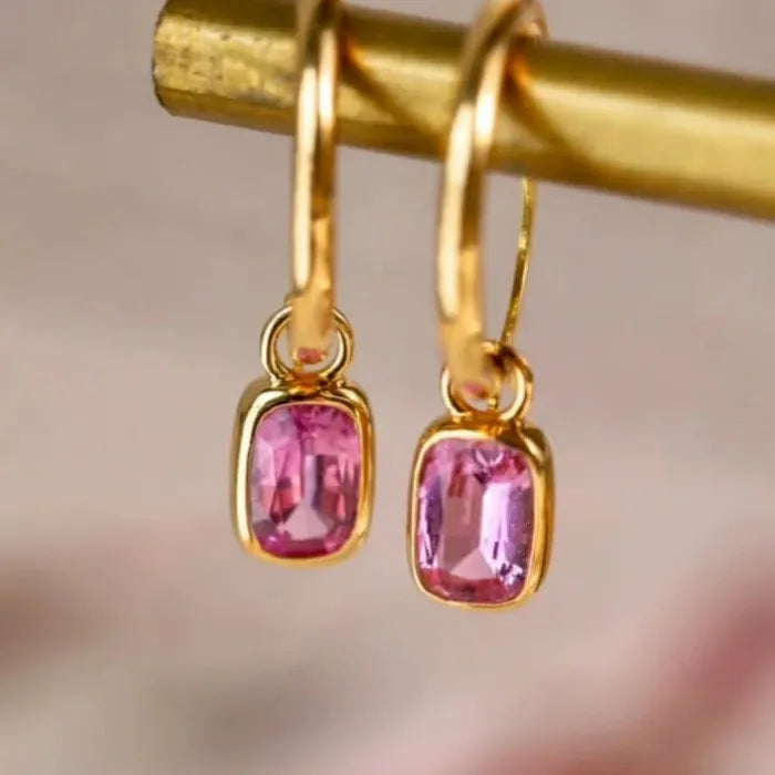 Gold Color Cube Crystal Square Drop Earrings for Women Zinc Alloy Gift