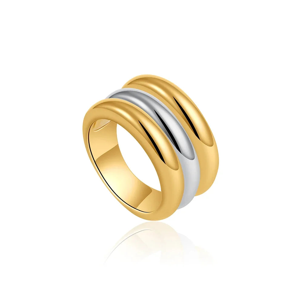 Vintage Multilayer Wide Chunky Knuckle Ring Gold Plated Stainless Steel Zircon Wedding Jewelry