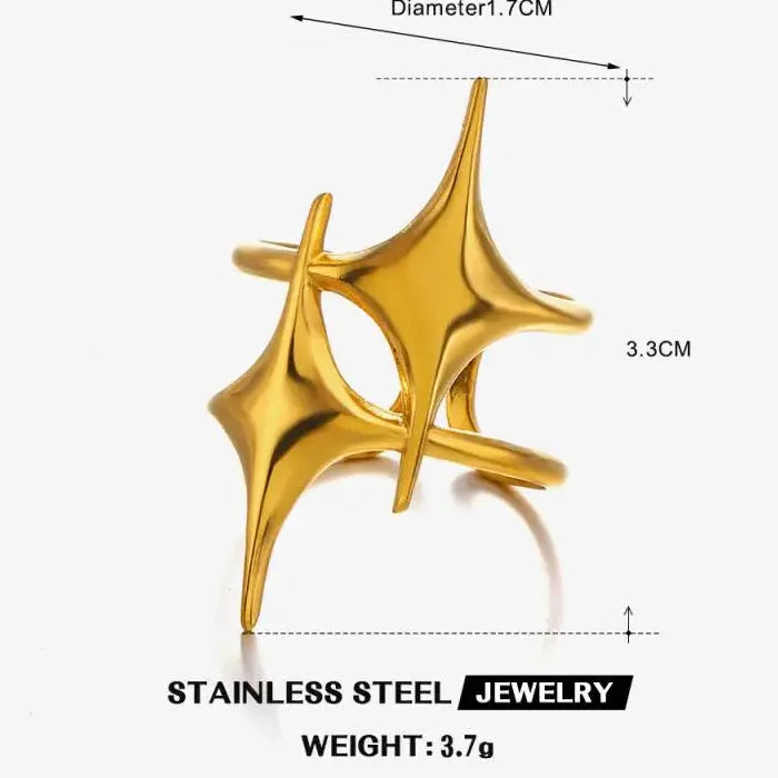 18K Gold Plated Stainless Steel Star Cross Open Ring Waterproof Jewelry Gift
