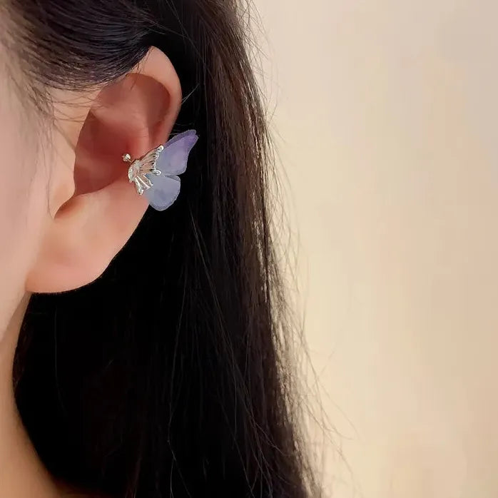 Blue Tulle Butterfly Clip-On Earrings for Women No Piercing Fashion Jewelry