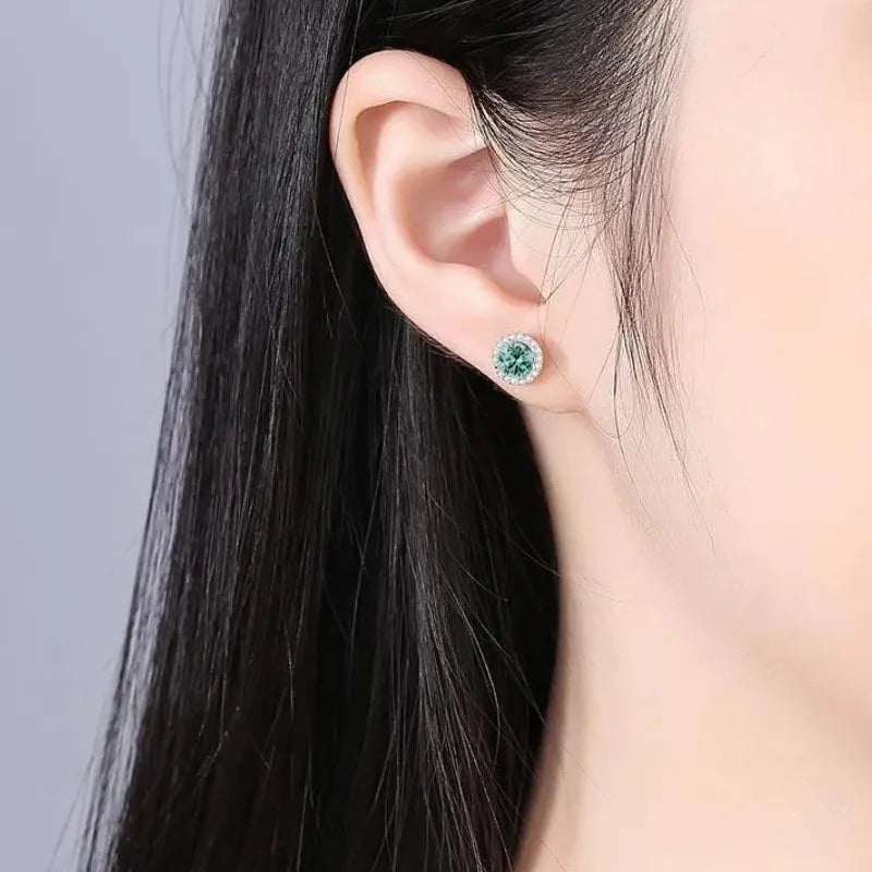 Delicate Small Round Copper Stud Earrings with Shiny Cubic Zirconia for Women Teens