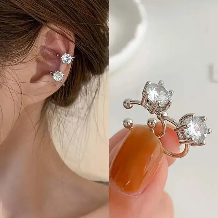 Shiny Rhinestone C-Shaped Ear Cuff Clip Earrings Non-Piercing Women Party Jewelry