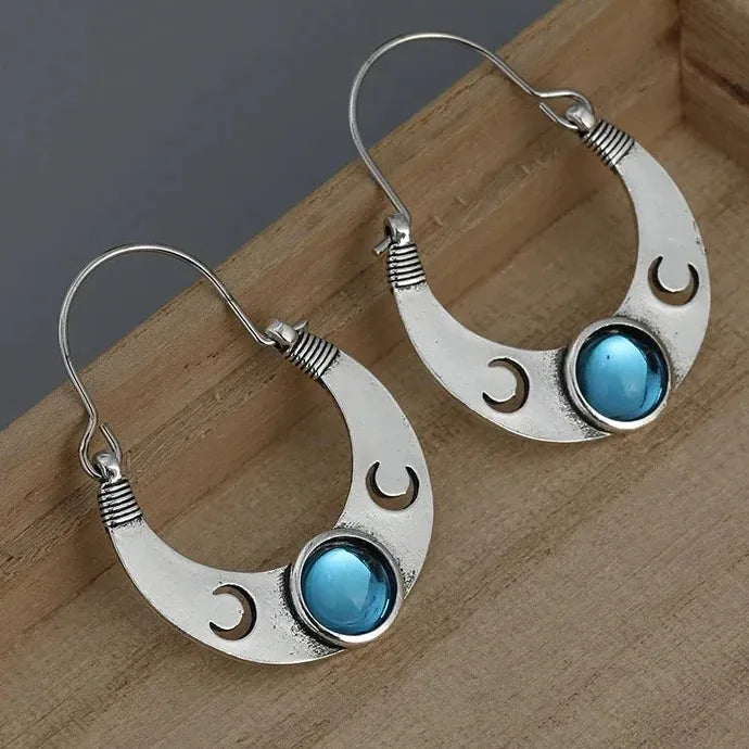 Bohemian Moon Shaped Inlaid Moonstone Earrings for Women Zinc Alloy