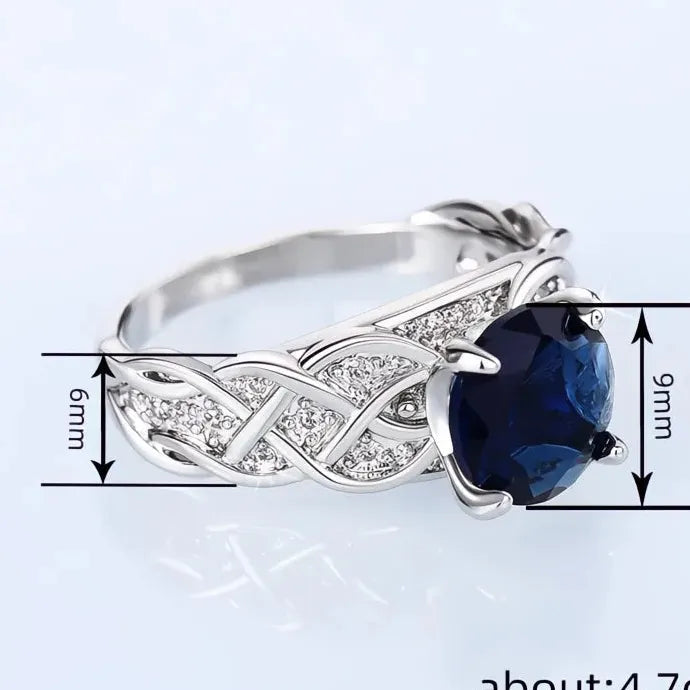 Elegant Silver Brass Women’s Blue CZ Geometric Ring Wedding Party Jewelry Gift