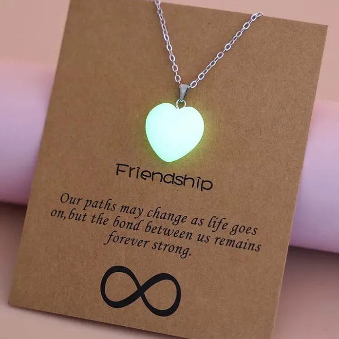 Blue Luminous Heart Pendant Necklace Glow in Dark Couple Jewelry Gift