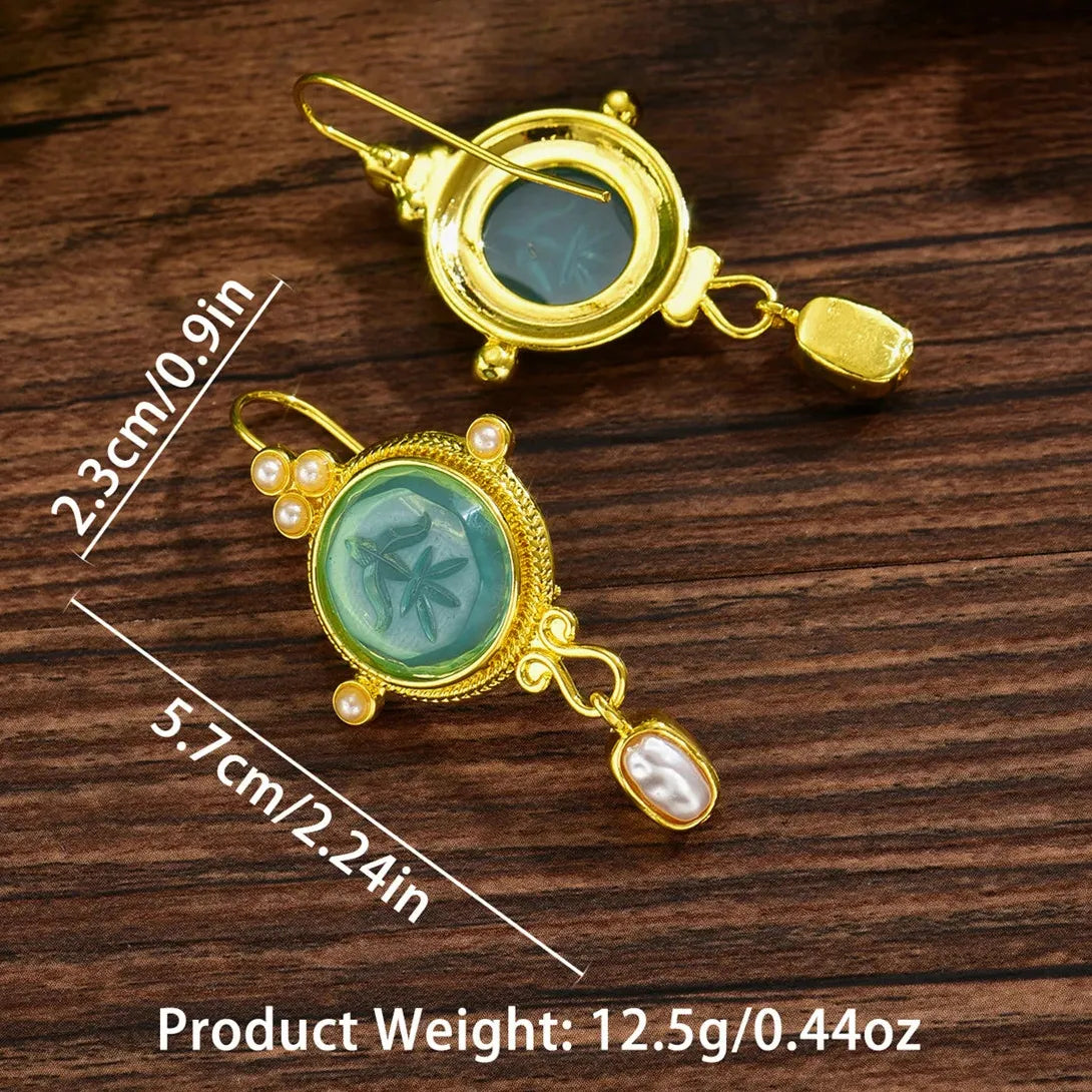 Blue Geometric Inlay Pearl Drop Earrings for Women Party Birthday Jewelry