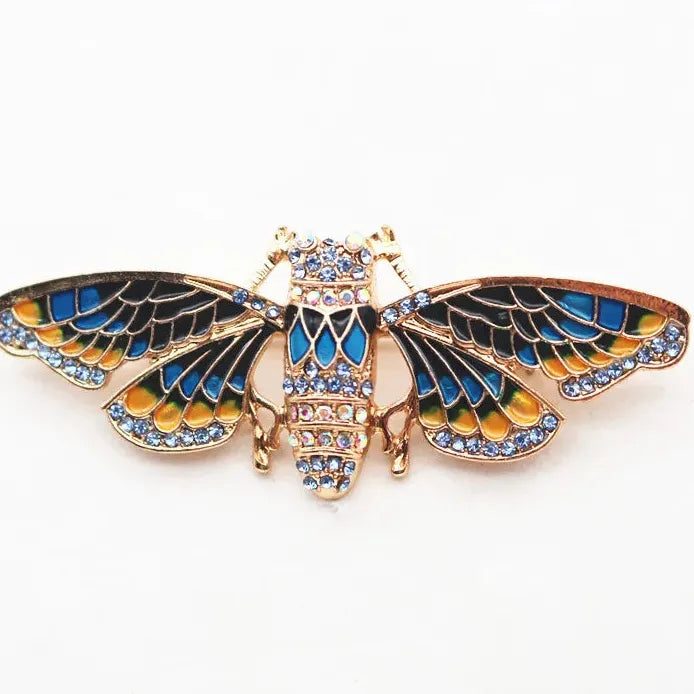 Gold Cicada Wing Brooch for Women Rhinestone Enamel Fashion Accessory