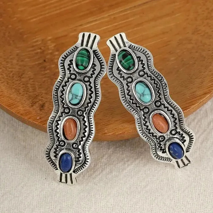 Retro Colored Geometric Drop Earrings Natural Stone Zinc Alloy Jewelry Women