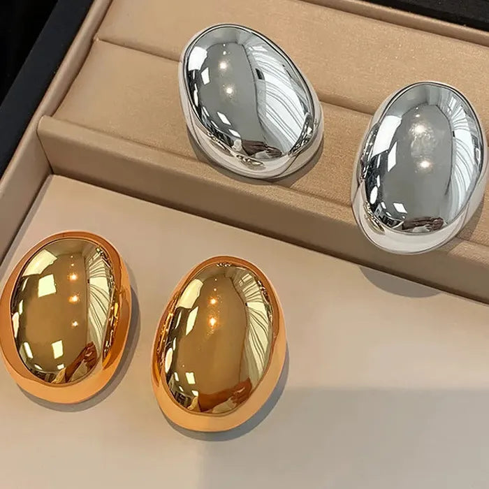 Smooth Elliptical Geometric Zinc Alloy Metal Earrings for Women 2026