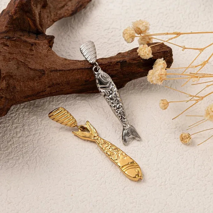 Retro Titanium Steel Fish Drop Earrings Long Gold-Plated Jewelry