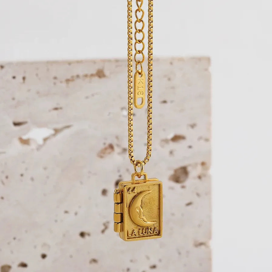 Stainless Steel Openable Moon Photo Frame Locket Pendant Necklace for Women
