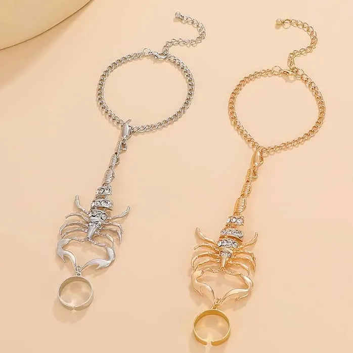 Vintage Punk Gothic Scorpion Chain Ring and Bracelet Set Jewelry for Women Men
