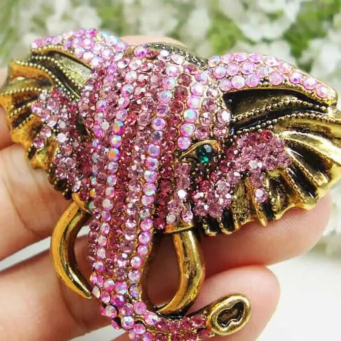 Pink Elephant Women's Rhinestone Crystal Pendant Brooch Pin Gift