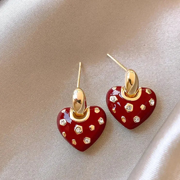 Pearl Heart Shaped Hoop Earrings Copper Alloy Elegant Jewelry for Women 2024