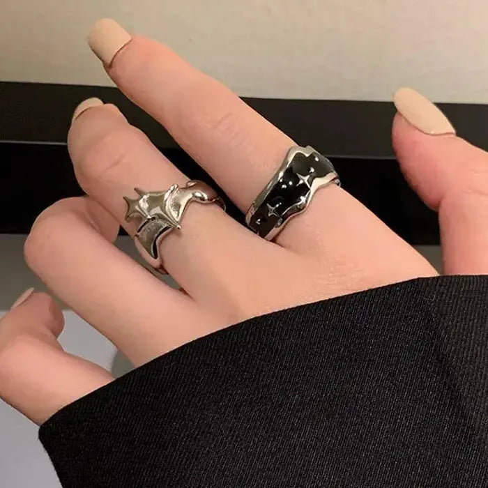 Copper Geometric Star Ring for Women Silver Tone Punk Hip Hop Jewelry Gift