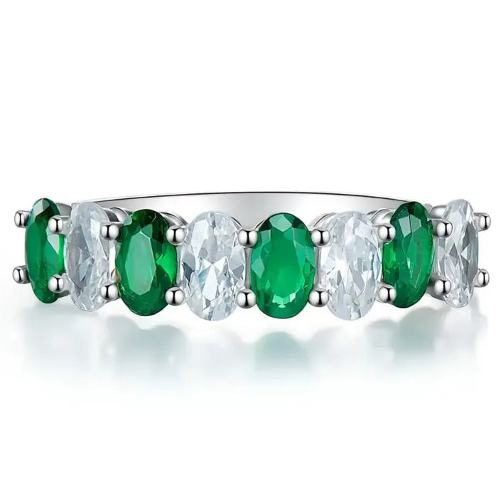 Silver Tone Green White Cubic Zirconia Wedding Band Ring for Women