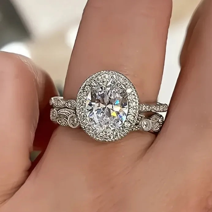 Elegant Cubic Zirconia Bridal Wedding Ring Set in Brass for Women