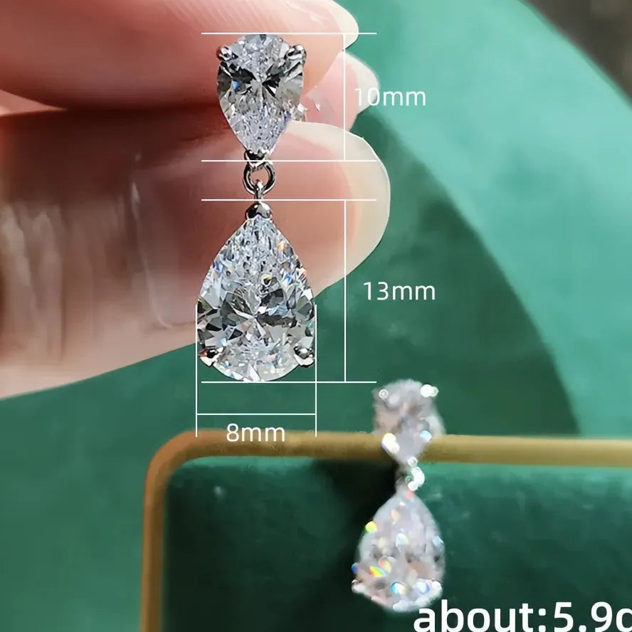 Silver Color Crystal Water Drop Cubic Zirconia Geometric Dangle Earrings for Women Wedding Jewelry